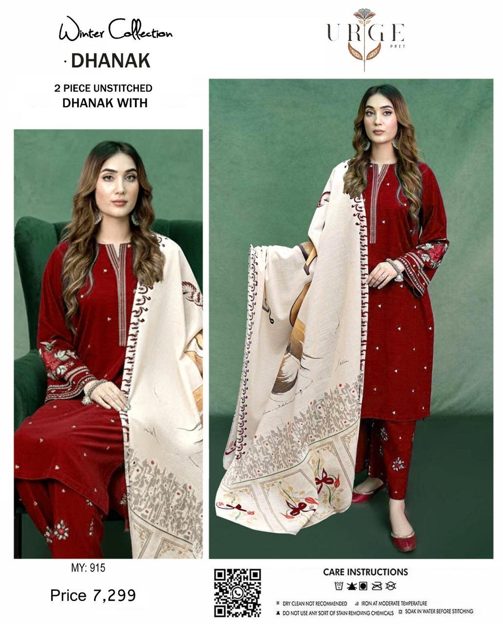 3PC Unstitched Dhanak Suit