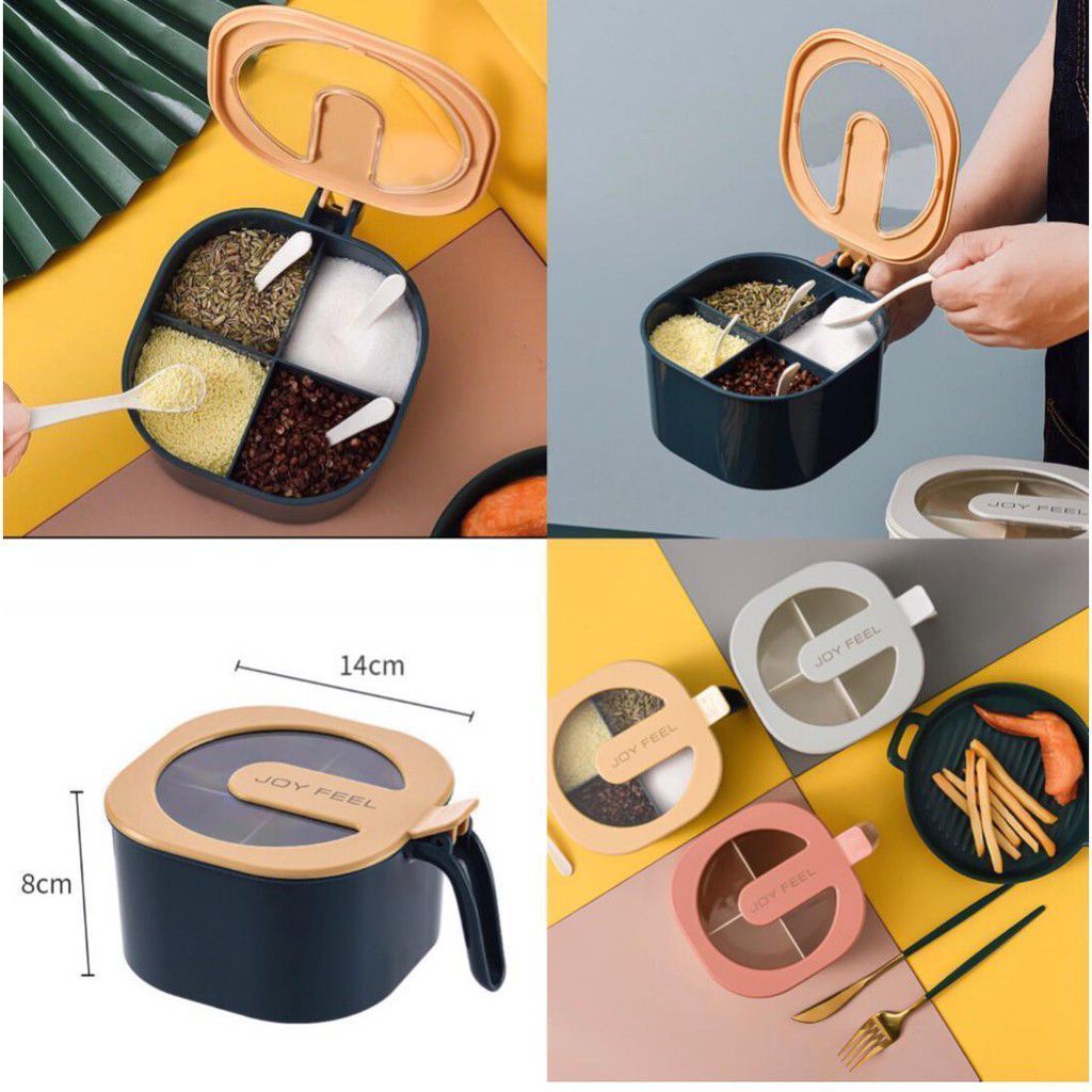 4 Portion Spice Box with 4 Spoons and Transparent Top